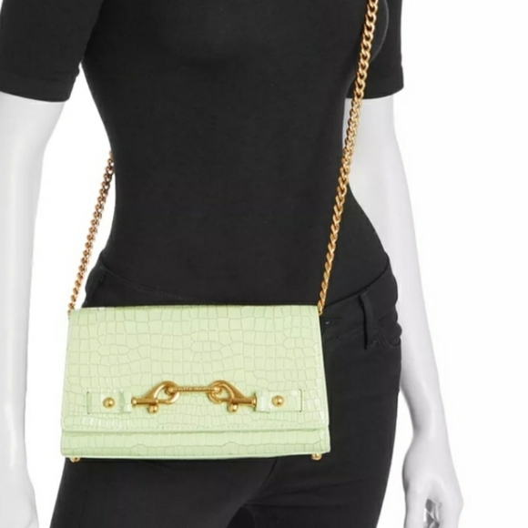 💖REBECCA MINKOFF Lou Mint Green Croc-Embossed Crossbody Bag NWT - Picture 3 of 17